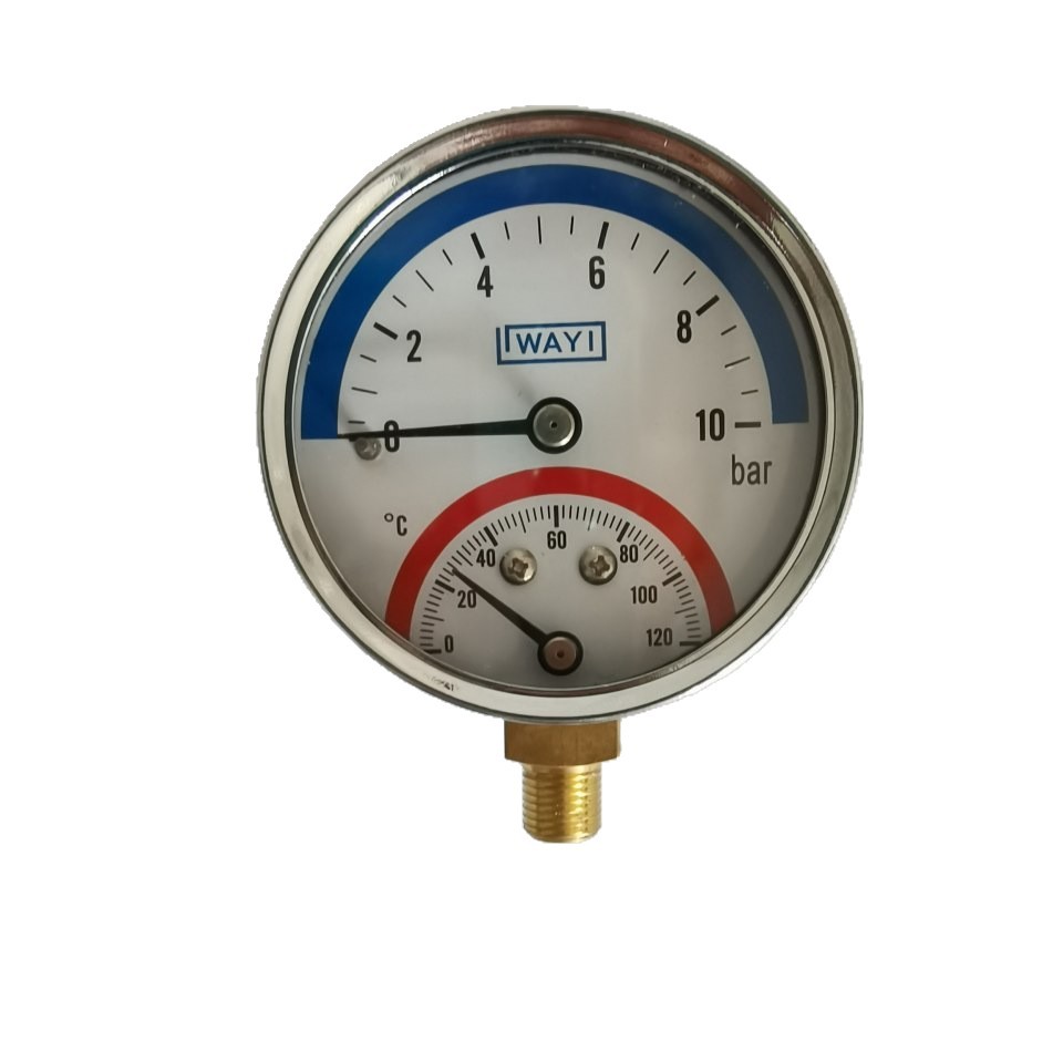 Floor Heating Pressure Gauge Manifold Pressure Gauge 1/4 Inch 1 Inch Dual Display Temperature Pressure Fire Water Pressure Gauge Temperature