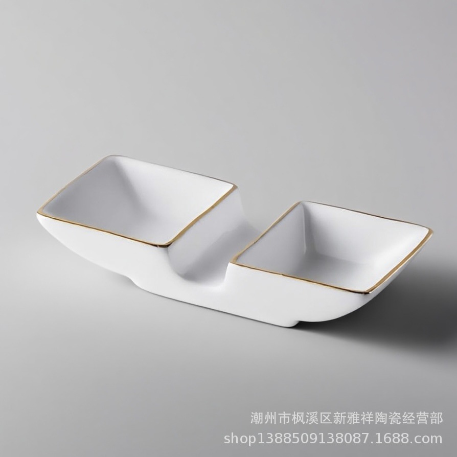 Ceramic Flavor Dish, Seasoning and Sauce Dish, Dual-Purpose Chopstick Holder, Spoon Rest, Chopstick Rest, Suitable for Hotel and Restaurant Use, Customizable with Logo