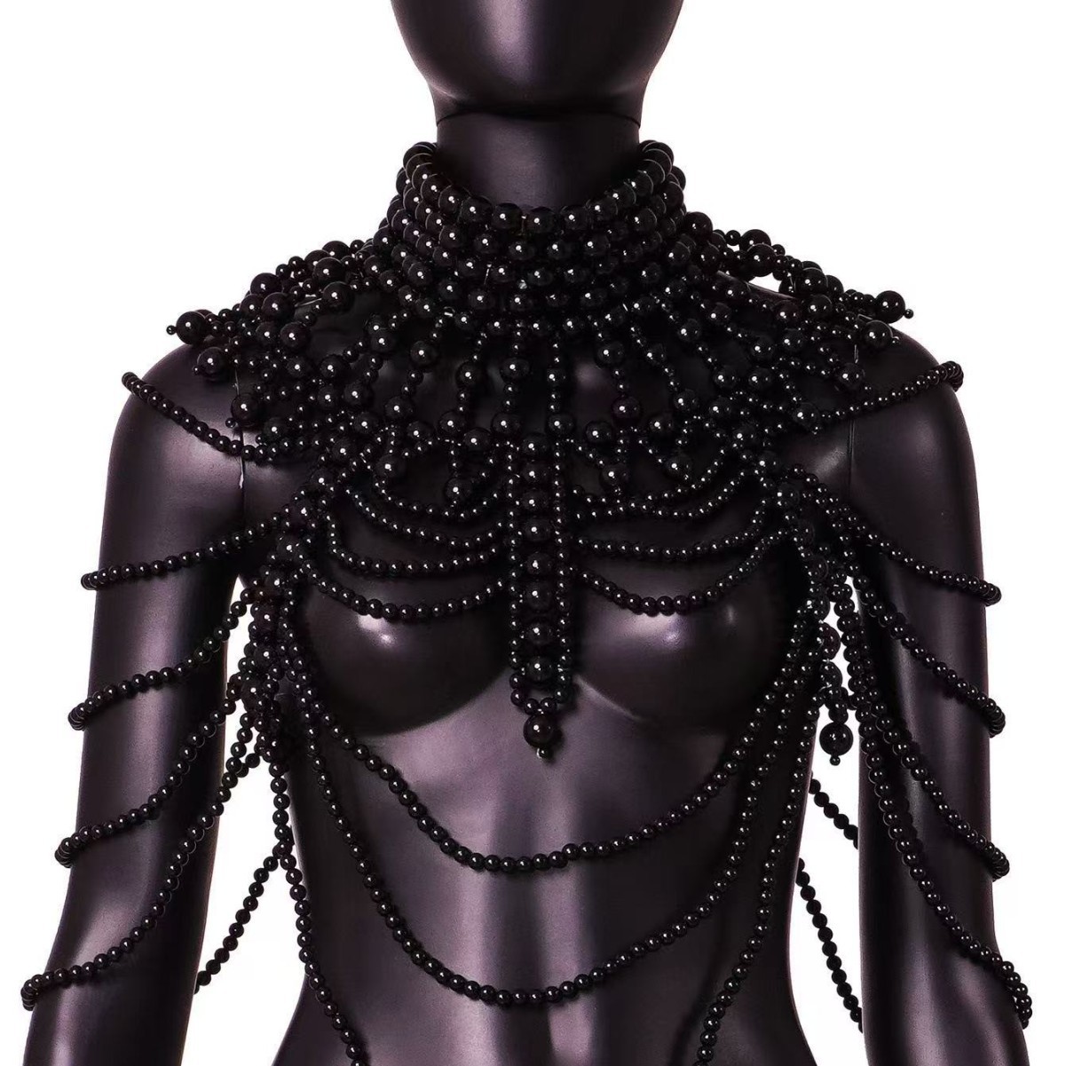 2024 new European and American style exaggerated retro heavy industry handmade beaded multi-layer pearl sexy body chain