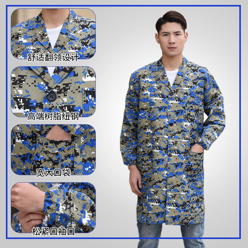 Labor protection blue coat long sleeve labor protection clothing overalls printing men's and women's dustproof coat camouflage overalls camouflage clothing coat