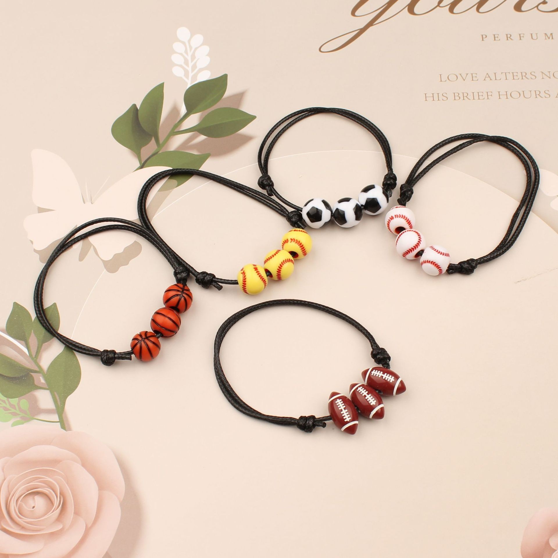 Amazon Hot Selling European and American Cross-border Elastic Adjustable Wax Woven Bracelet Blue Ball Football Tennis Men's and Women's Bracelet