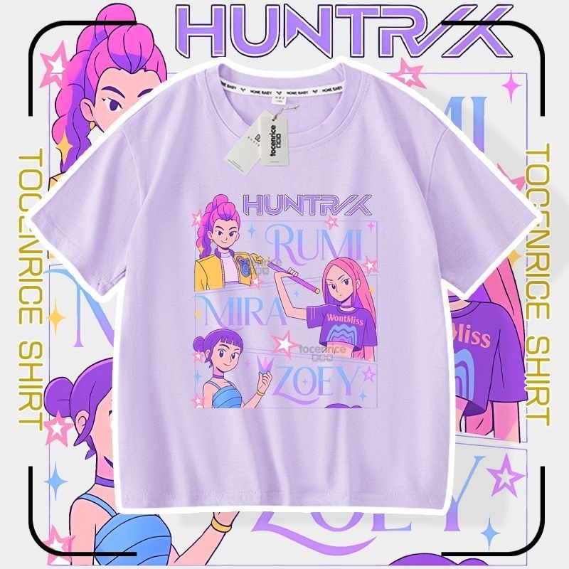 New Kpopdemonhunters Demon Hunter Group Peripheral Printed Short-Sleeved Casual Off-Shoulder T-Shirt for Boys and Girls