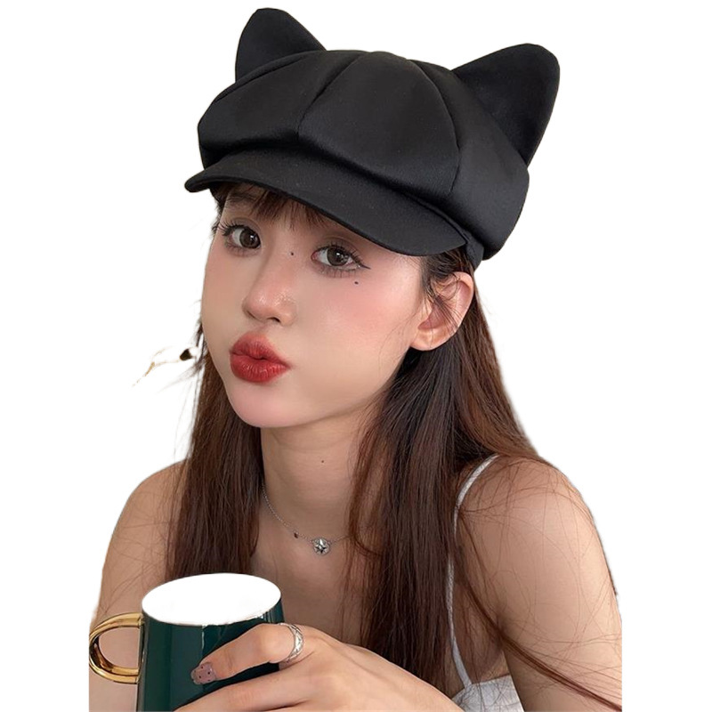 Cat Ear Octagonal Hat for Women, Summer Thin Sweet Cute Beret Newsboy Hat, Student Quirky Cute Hat, Makes Face Look Smaller