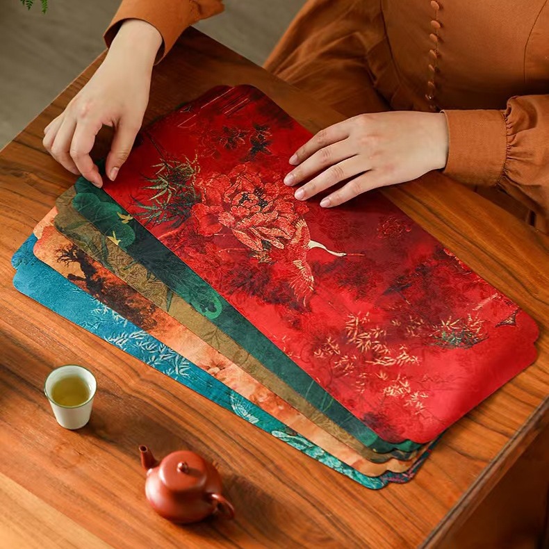 Xiangyun Yarn Tea Mat Brocade Table Runner Ramie Cotton and Linen Tea Cloth Dry Bubble Mat Waterproof Cloth Tea Mat New Chinese Style Vintage Tea Mat