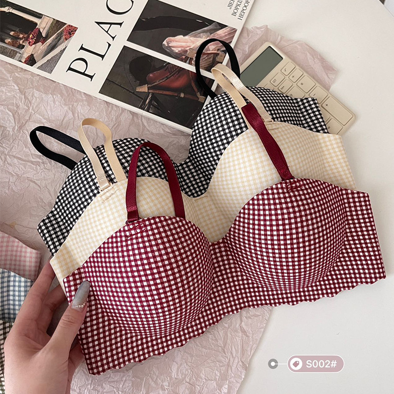 Классический клетчатый бюстгальтер для девочек без косточек и следов, собранный в чашки, оптовая продажа без шва