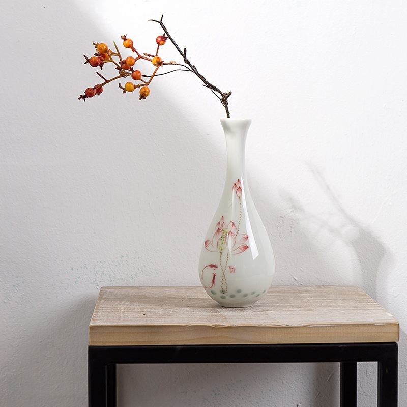 Jade Vase Tea Ceremony Flower Arrangement Buddhist Hall Supplies Dehua White Porcelain Ceramic Small Vase Guanyin Vase for Buddha Zen Vase