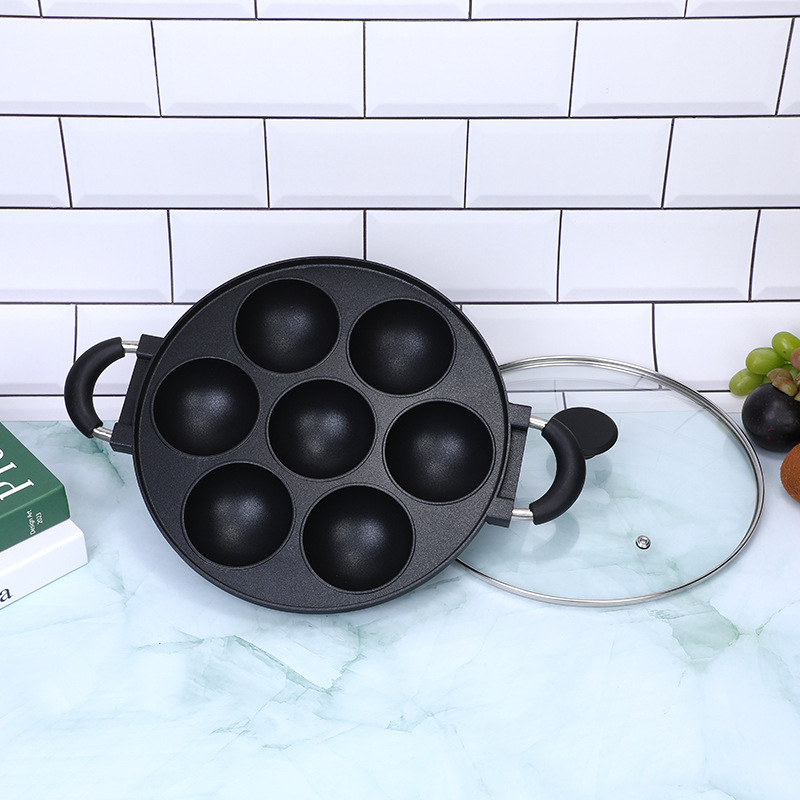 Multifunctional Non-Stick 7-Hole Egg Waffle Baking Pan Octopus Ball Cake Mold Easy to Release Round Hole Baking Pan