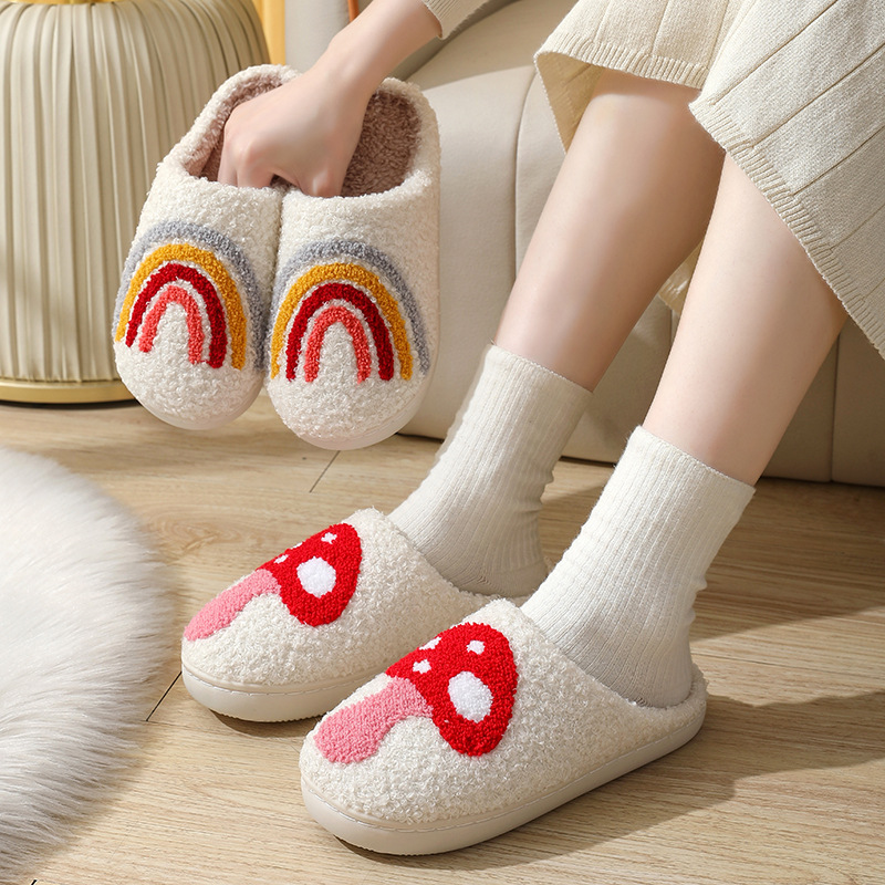 Halloween Cross-Border Popular Winter Love Cotton Slippers for Women Wholesale Indoor Home Rainbow Plush Warm Slippers