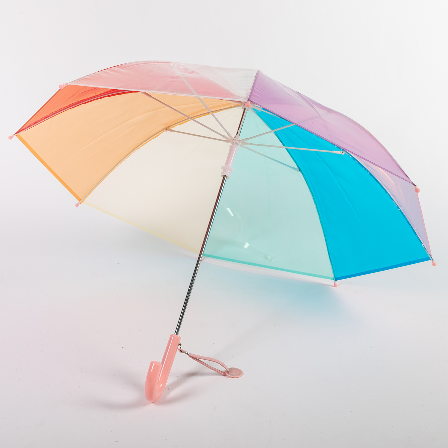 Children's new rainbow umbrella full fiber anti-fall no switch push-pull manual colorful umbrella spot wholesale