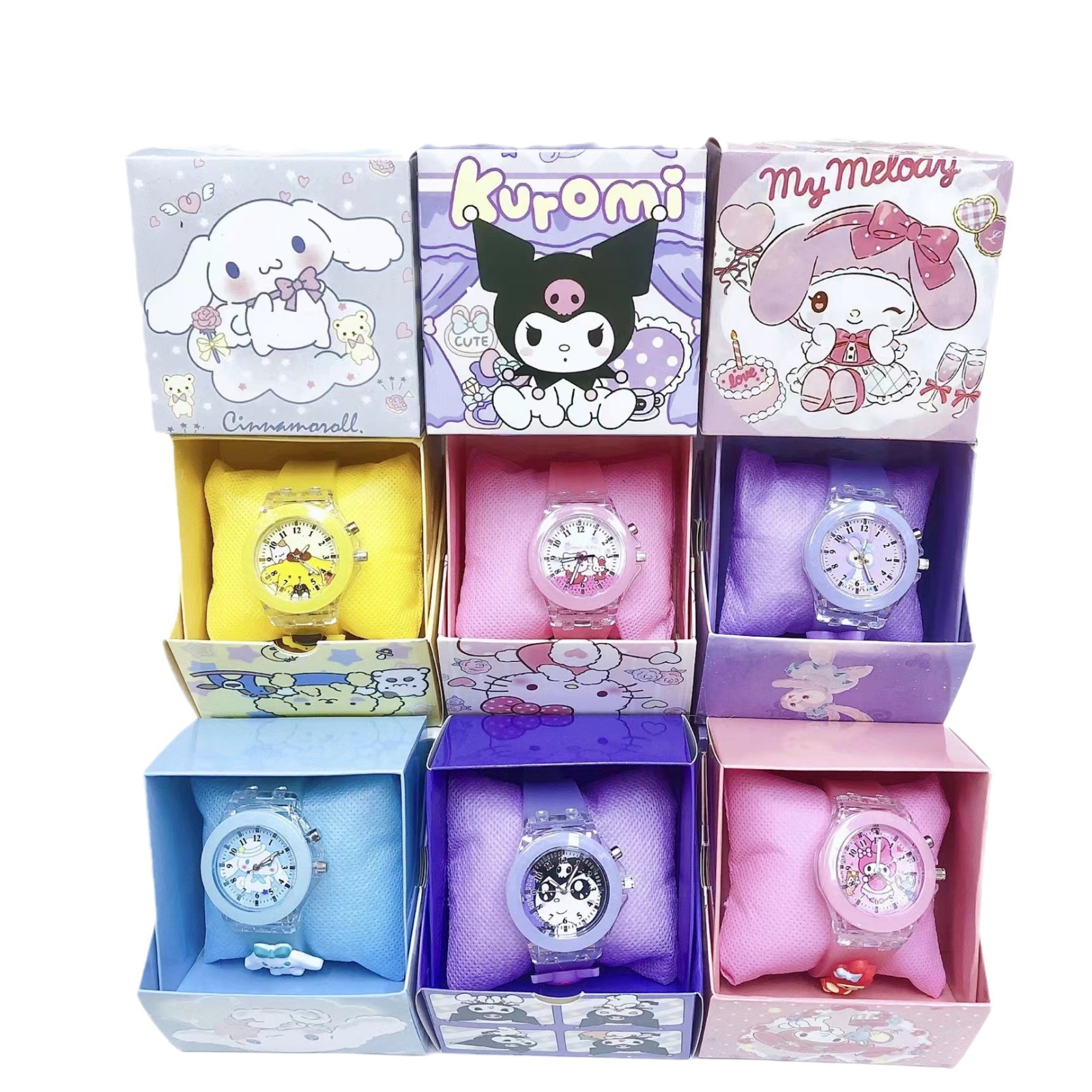 New Gift Watch Gift Watch Sanrio Cartoon Primary School Student Watch Cute Kuromi Men and Women Luminous Watch Box