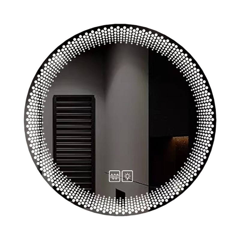 Bathroom Wall Mounted Anti-Fog Mirror Three-Color Light Led Smart Frameless Round Mirror Bedroom Mirror Temperature Display Smart Mirror