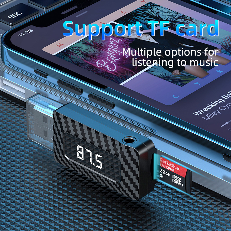 Cross-border new car wireless bluetooth receiver FM transmitter 2-in -1 LED hands-free audio adapter