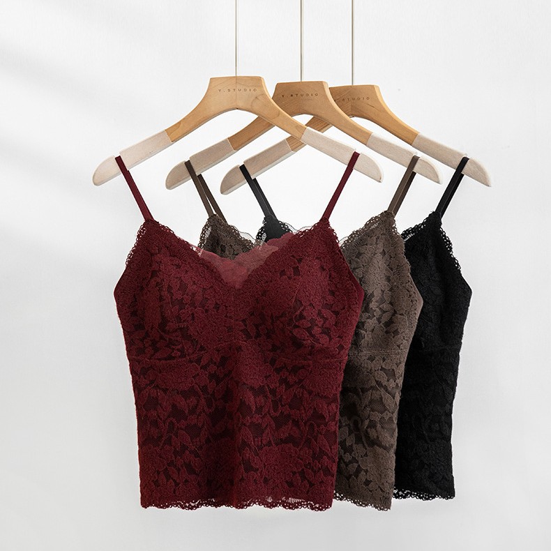 Original Design Lace Camisole with Chest Pads, Autumn and Winter Slim Fit, High-End Aesthetic, Beautiful Back, Inner Wear Top