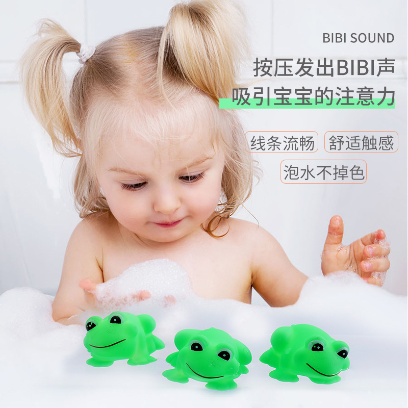 Cross-Border Enamel Simulation Frog Toy Pinch Music Baby Bath Play Water Toy Children's Educational Bathroom Toy