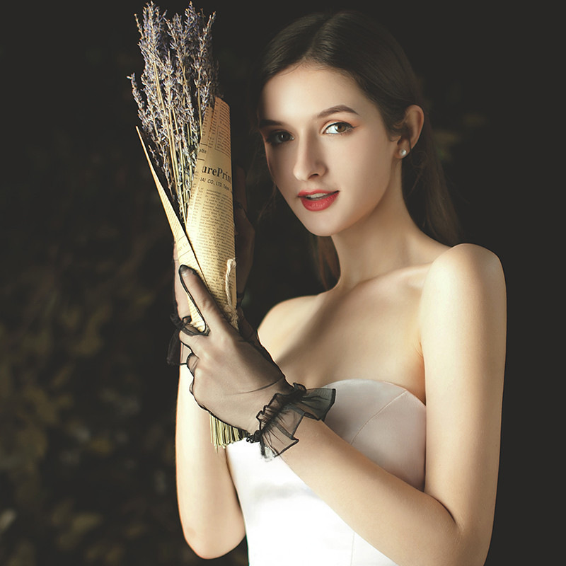 Korean Wedding Bride wedding dress evening gloves ruffled gloves Halloween opera ball mesh sexy