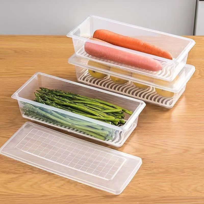 Kitchen Refrigerator Freezer Storage Box Transparent Food Preservation Box Sealed with Lid Draining Storage Box Kitchen Gadget