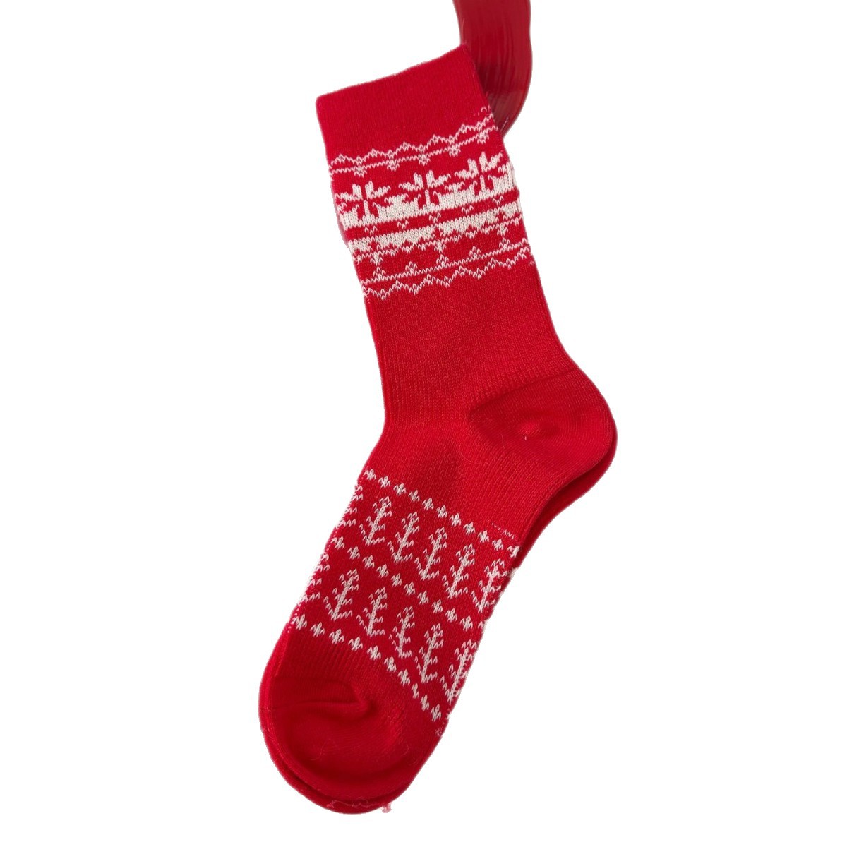 Autumn and Winter New Year Mid-Tube Red Socks for Women's Zodiac Year Thickeneded Double-Needle Double-Way Combed Cotton Pile Socks Snowflake Christmas Socks