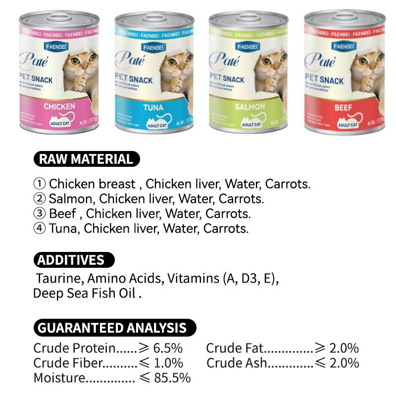 Faenbei Cross-Border English Pet Canned Meat Puree Can Cat Snack Mousse Meat Puree Cat Can 375g