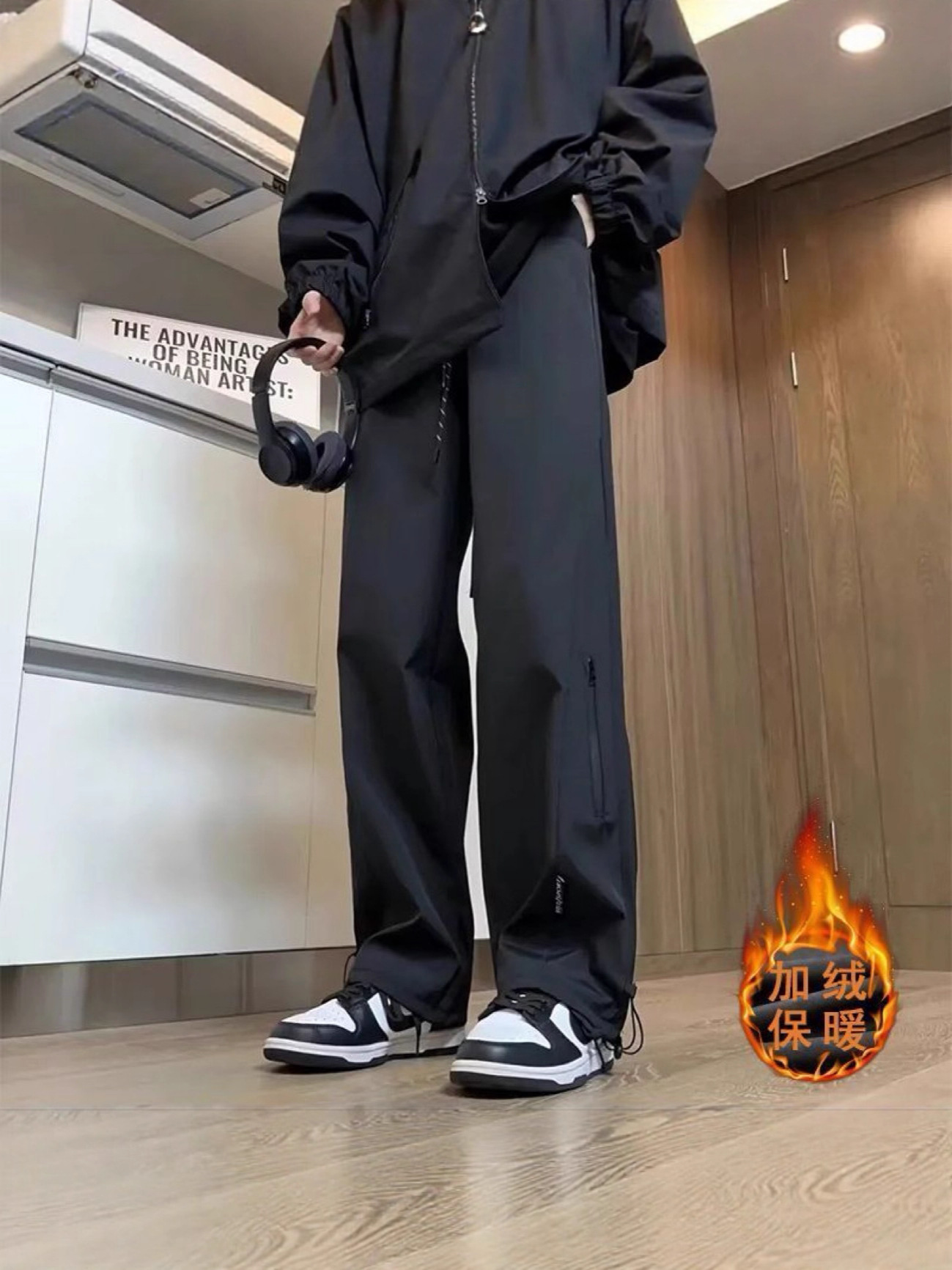 Men's Fleece-Lined Softshell Pants Trendy Brand Winter Thick Waterproof Cold-Proof Straight Casual Long Pants American Style Functional Cargo Pants