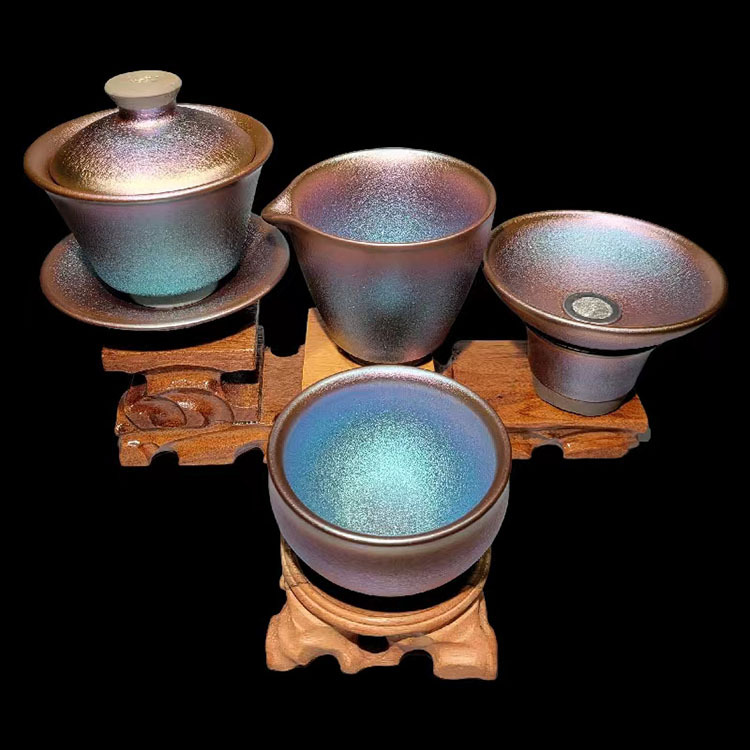 Colorful Gold Candy Cup, Jianyang Tea Cup, Iron胎 Master Cup, Small Tea Cup, Retro Ceramic Cup, Wood Leaf Buddha Lotus Covered Bowl