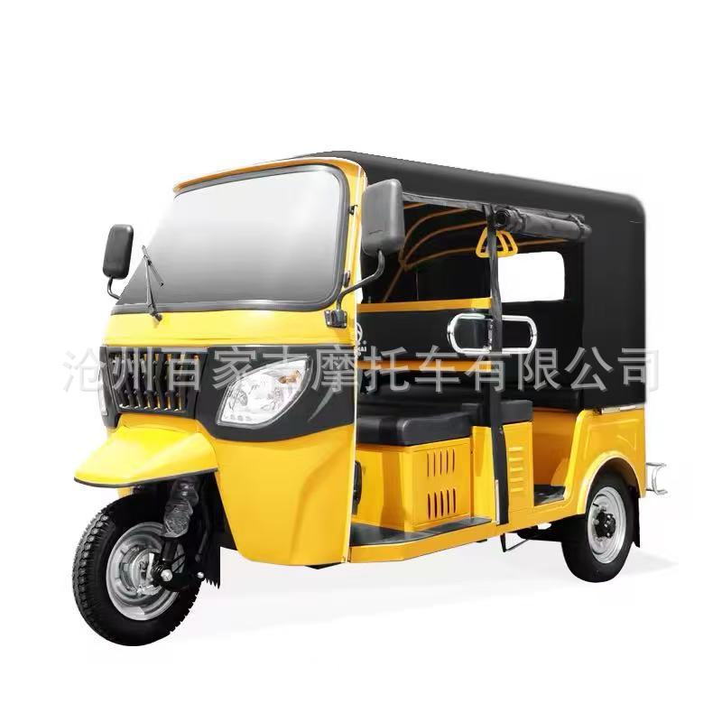 Wholesale Cross-Border Fuel-Powered Rickshaw, Tricycle, Three-Row, Double-Row, Multi-Person Passenger Soft-Top, Iron-Top