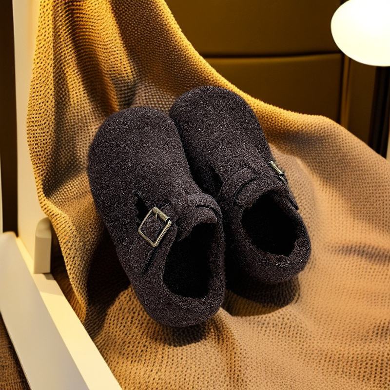 Children's Cotton Shoes 2025 Autumn and Winter New Style Girls' Thick Woolen Fleece-Lined Birkenstock Shoes Korean Style Casual Warm Furry Shoes