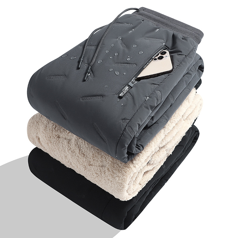 Cotton Pants Men's Winter Velvet Thickeneded Sports Pants Men's Plus Size Plus Size Windproof and Warm Middle-Aged Lamb Velvet Casual Pants for Men