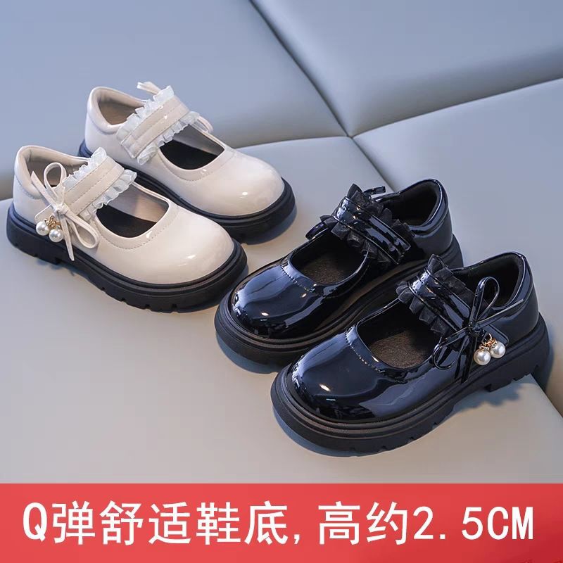 Girls' Leather Shoes 2025 Spring and Autumn New Fashion Easiest for Match Children's Leather Shoes Black Performance Shoes Medium and Large Children's Girls' Shoes
