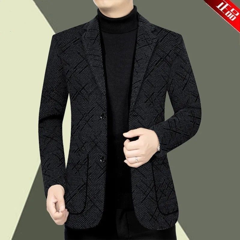 Heavyweight Thickened Men's Suit Jacket for Autumn and Winter, New Casual Woolen Thickened Jacket for Middle-Aged Men