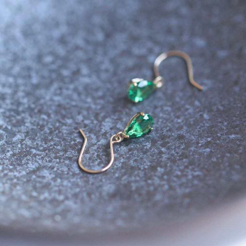9K Gold French Beautiful Elegant Emerald Water Drop Earrings for Women