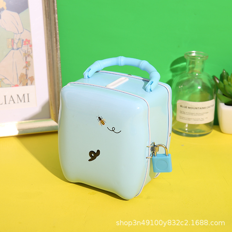Korean style cute piggy bank creative portable tinplate piggy bank student change bank children's gift