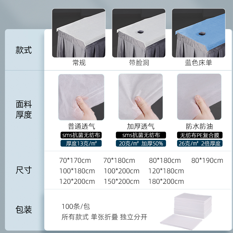 Waterproof and Oil-Proof Disposable Bed Sheetss Beauty Salon Foot Bath Breathable Non-Woven Mattress Thickened Wholesale Massage with Face Hole