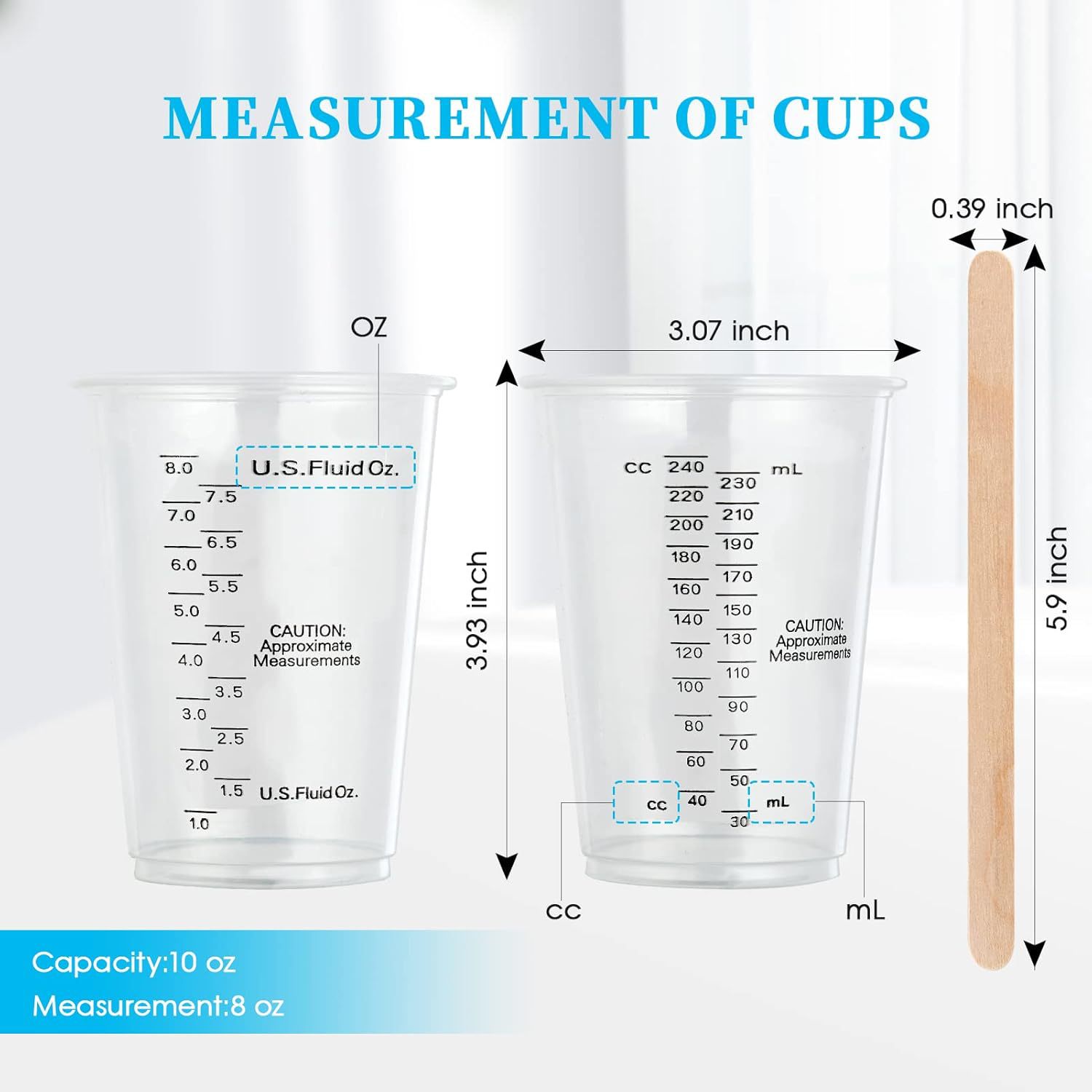 Cross-border 8 oz transparent plastic measuring cup mixed paint pigment epoxy resin mixing and measuring cup