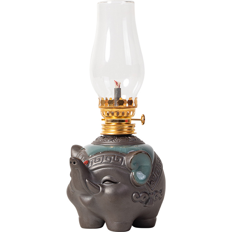Ceramic Elephant Pair Butter Lamp Everlasting Lamp Home Tea Room Desktop Atmosphere Lamp Tangma Butter Aromatherapy Lamp Ornaments