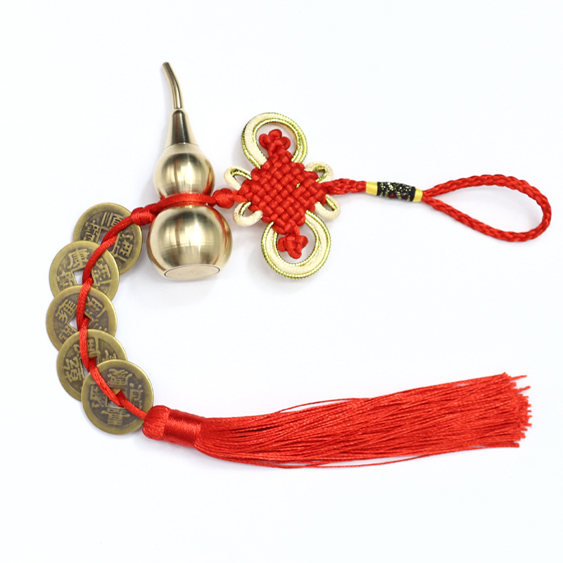 Pure copper gourd Chinese knot five emperor money copper gourd door to door feng shui living room door pendant hanging string wholesale large