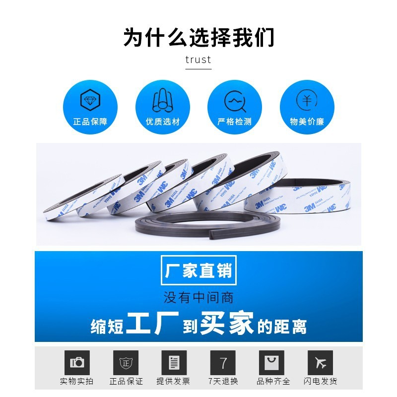 3M adhesive strong magnetic stripe bar magnet chassis dust-proof net plus soft magnetic stripe magnetic stripe magnet 1 meter long