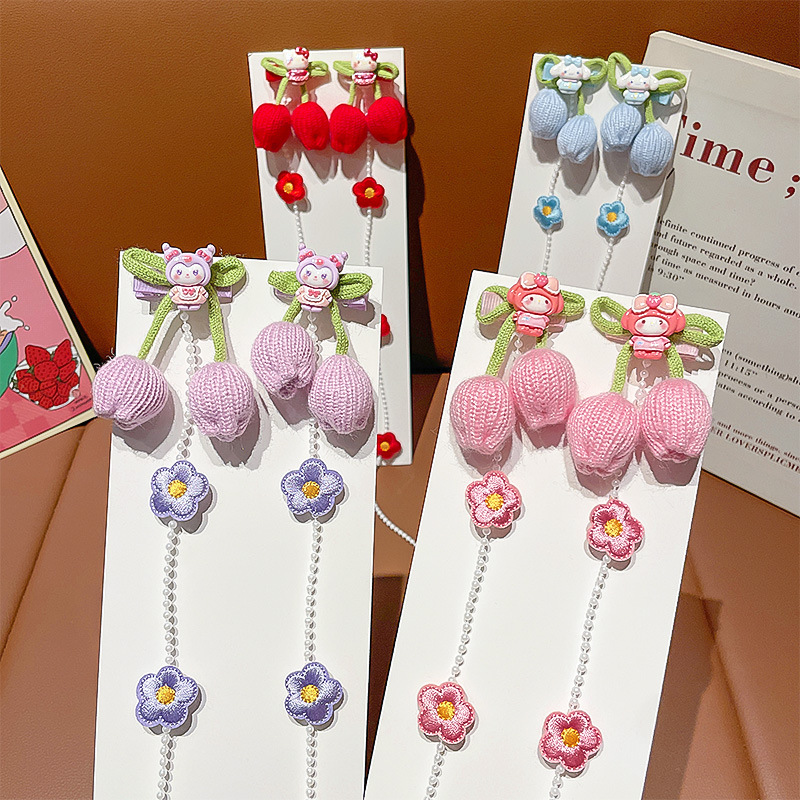 Cartoon Children's Braided Hair Chain Pearl Tassel Hair Chain Girl Princess Tiara Girl Hairpin Head Flower Clip Hair Accessories