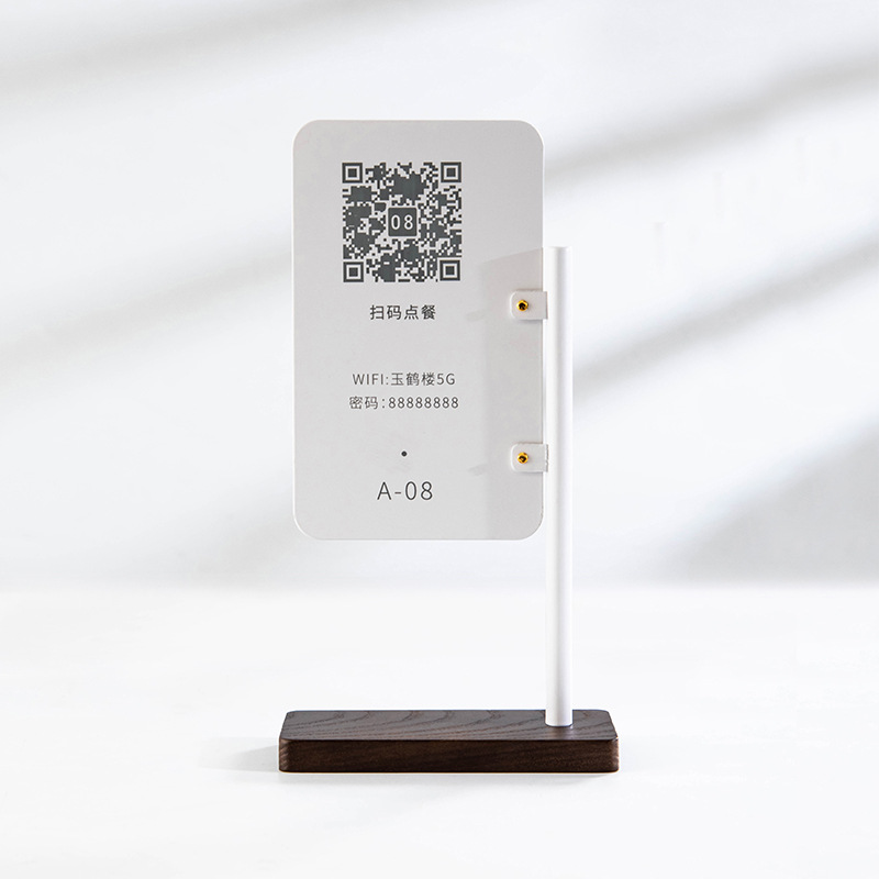 Hotel Restaurant Front Desk Concierge Card High-End Wooden Base Qr Code Payment Table Card Seat Identification Table Card