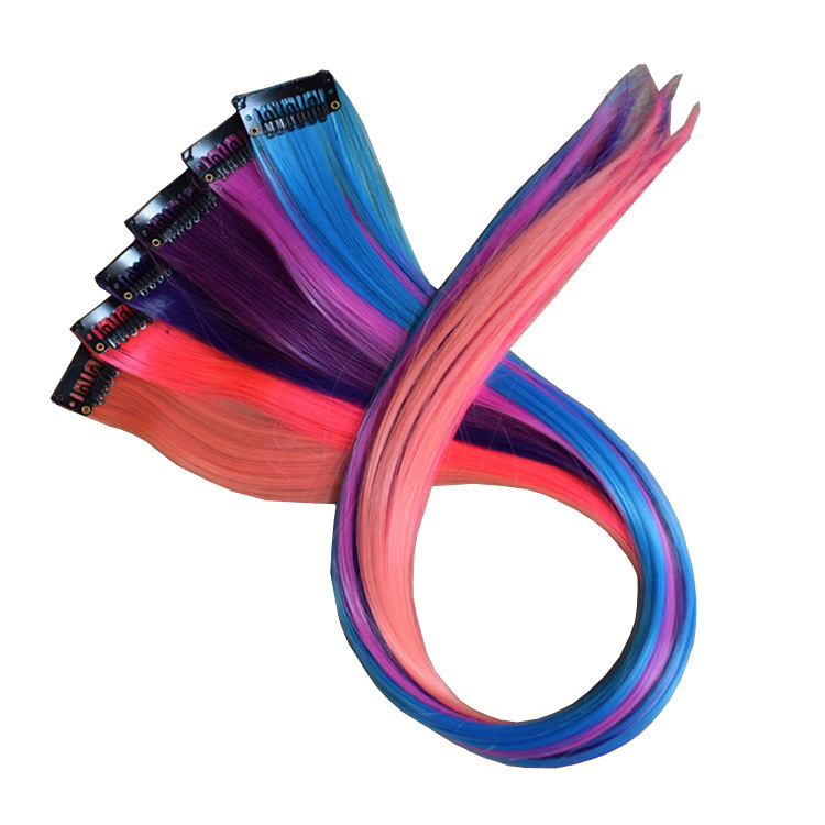 Support a generation of hair] hanging ear dyed color wig single clip highlight dyed long straight hair high temperature silk hair extension