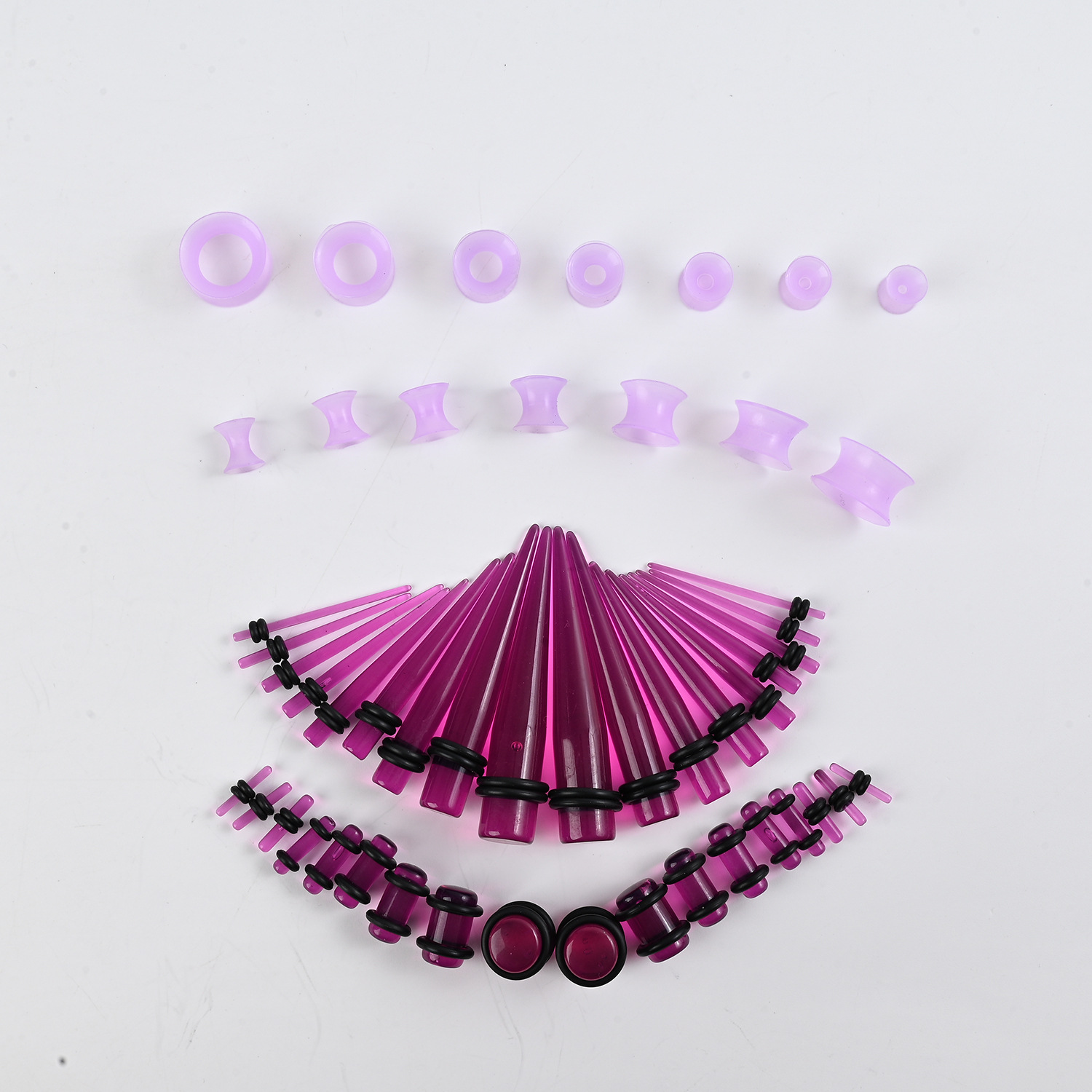 Cross-Border Hot-Selling Acrylic Pointed Silicone Ear Stretching Kit 50Pcs European and American Popular Ear Hole Expander Factory Direct