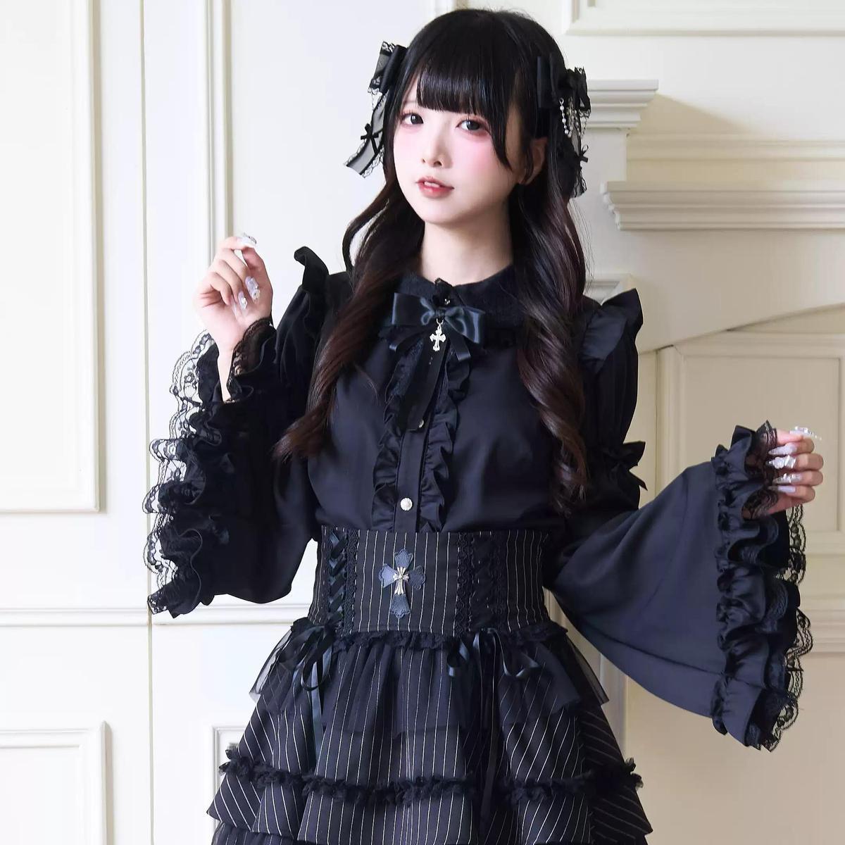 Night Bird Ji Sleeve Shirt Lace Mass-Produced Top Gothic Lolita Japanese Subculture Pukari Middle East