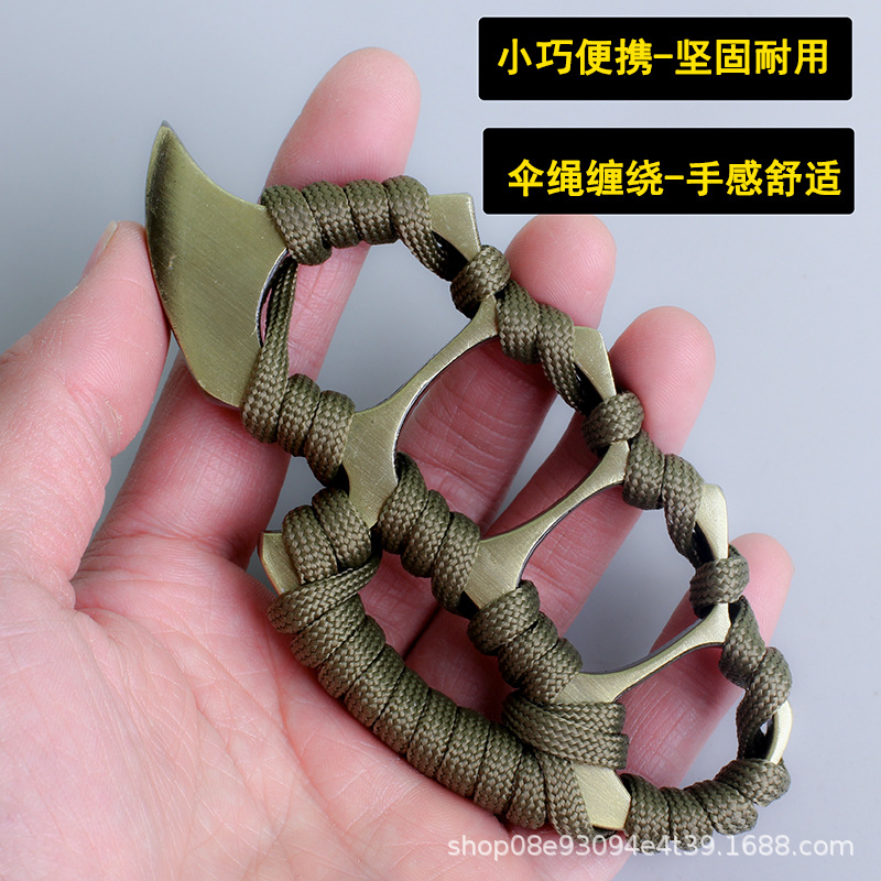 New Finger Tiger Self-Defense Hand Buckle Iron Fist Bracelet Car-Mounted Broken Window Fist Buckle Four-Finger Fist Glove Weapon Metal Anti-Wolf Tool