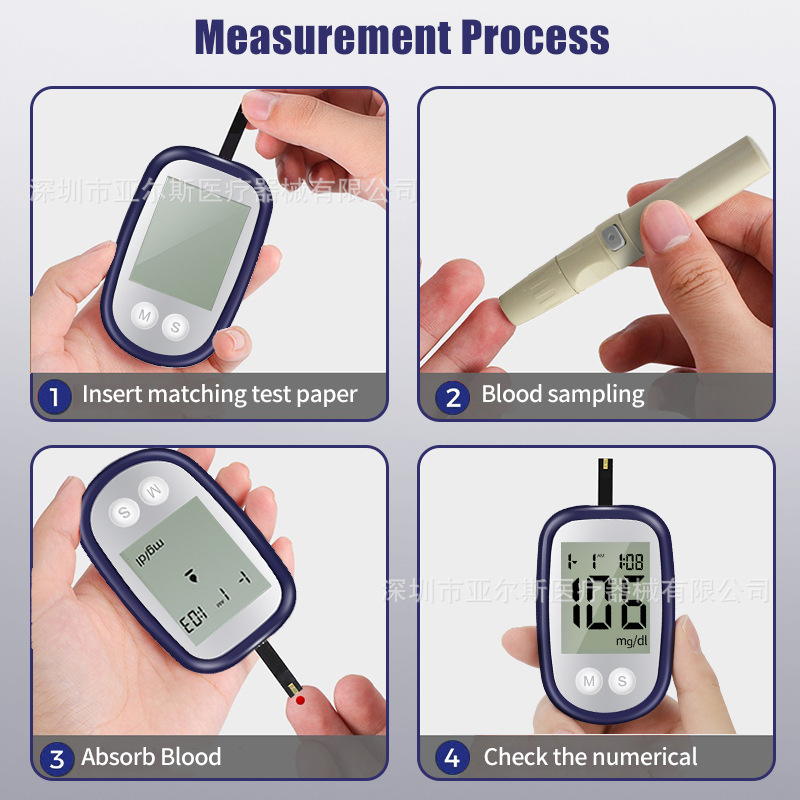 Household Blood Glucose Meter English Version Blood Glucose Meter Medical Grade Accurate Cross-Border Blood Glucose Tester Test Paper Needle Russian Set