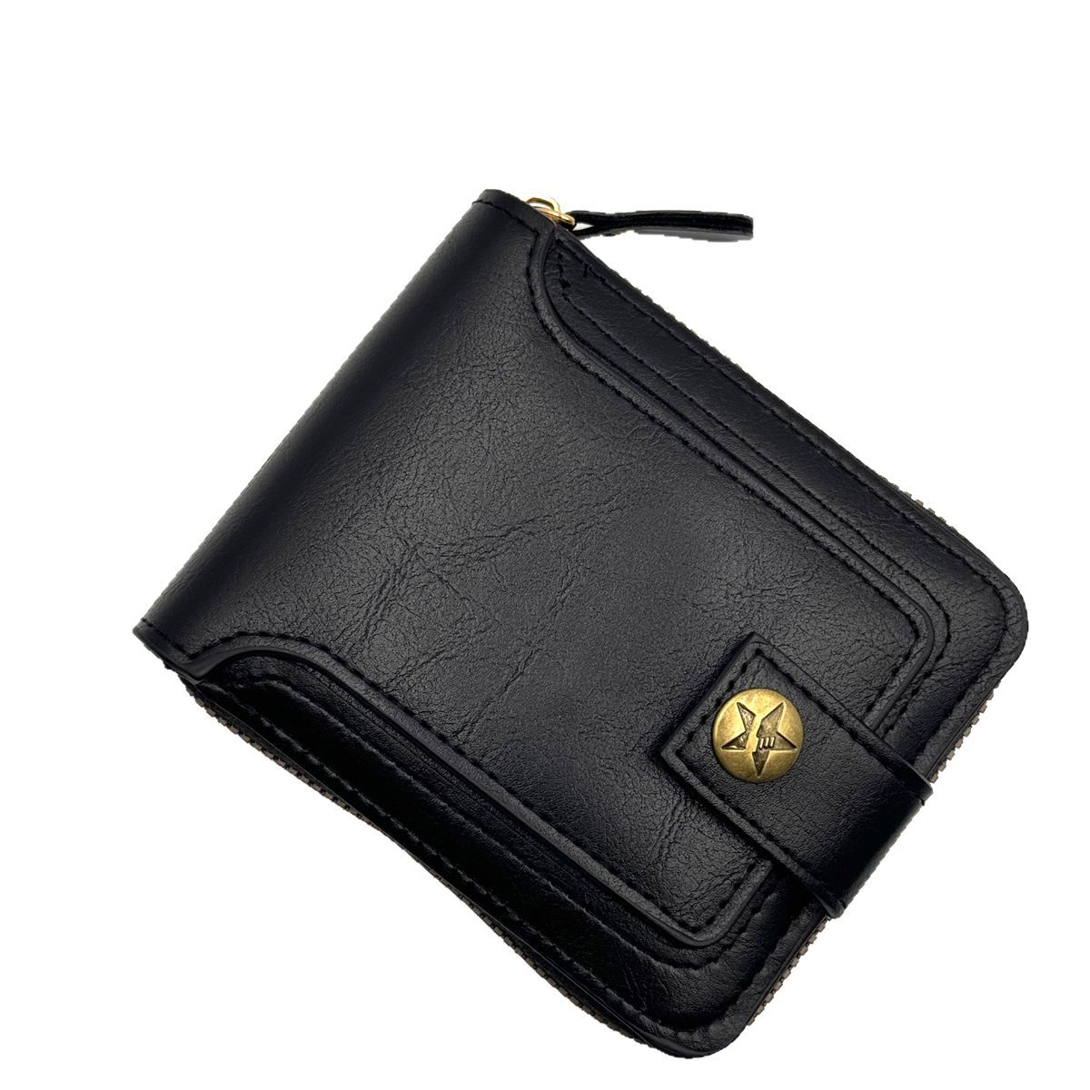 Cross-Border New Product Retro Men's High-End Short Zipper Wallet Coin Storage Card Holder Amazon Manufacturer Ready Stock