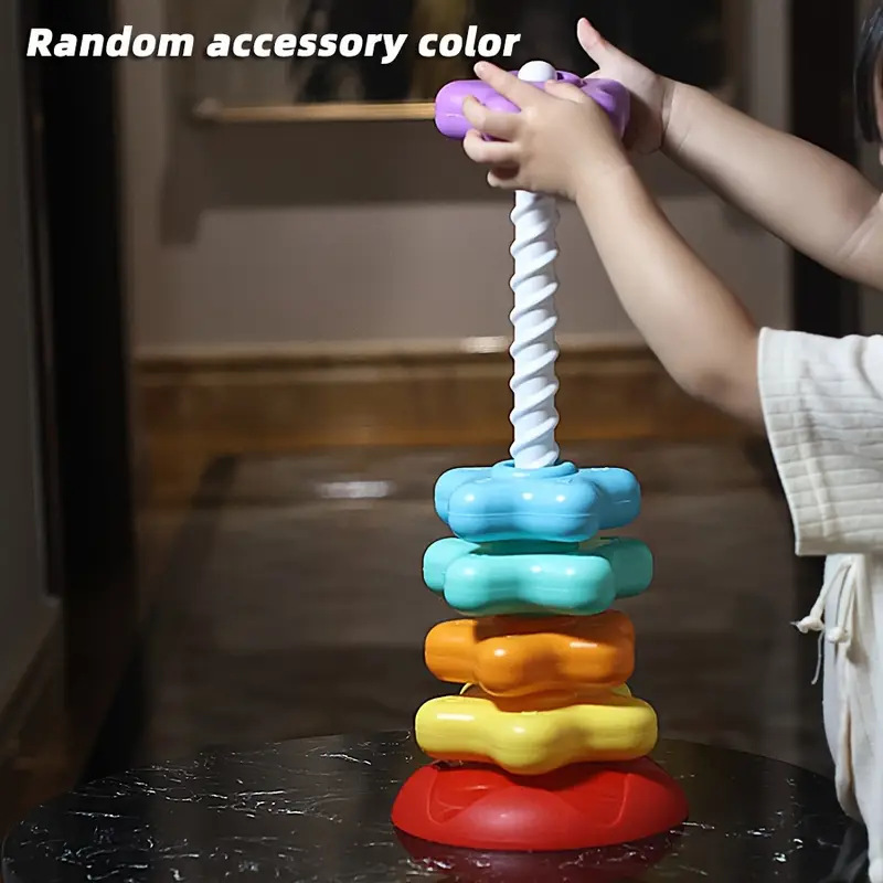 Rainbow rotating tower stacking music 6 months baby turning music 1-2 years old baby toy puzzle early education 9 months