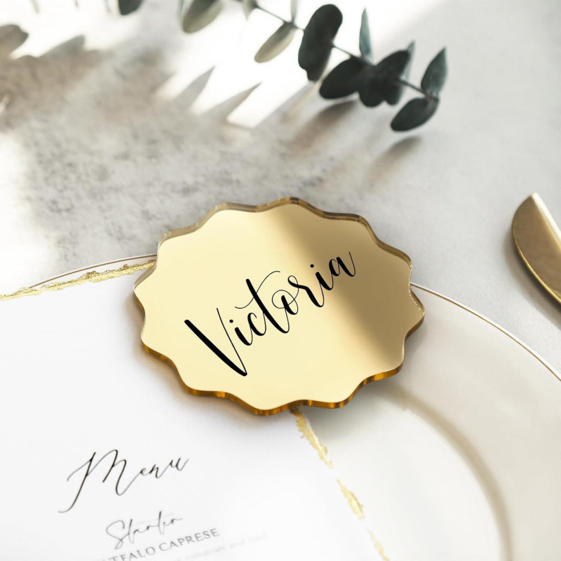 Cross-Border Modern Wavy Golden Mirror Table Number Acrylic Mirror Wedding Party Table Sign Wavy DIY