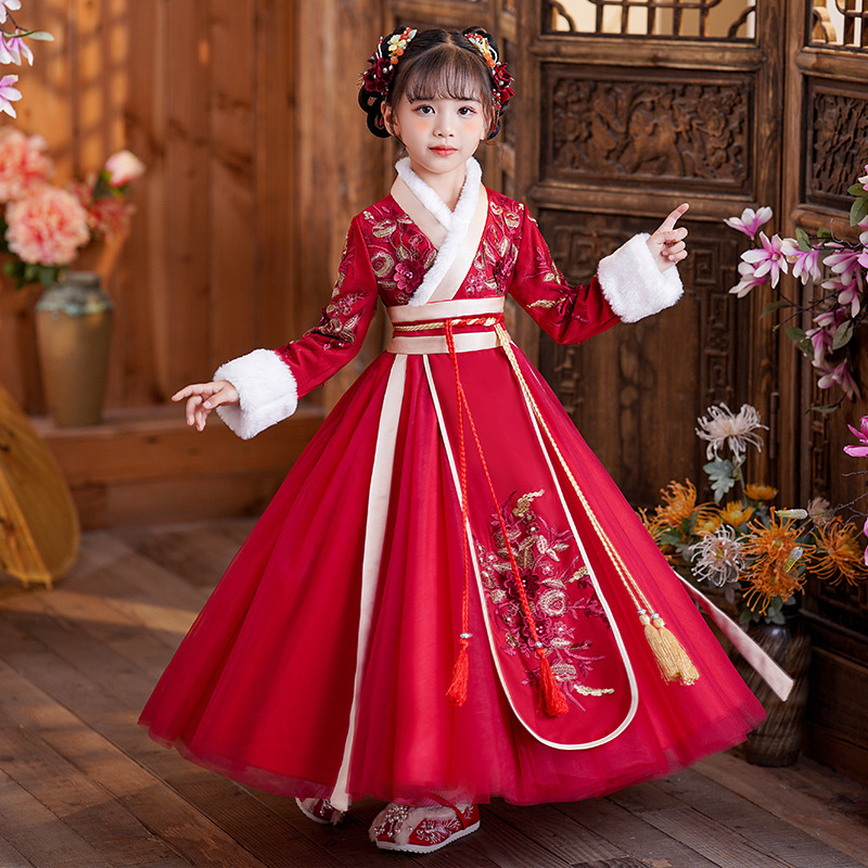 Girls' Hanfu Winter New Year Outfit Autumn/Winter Traditional Style 2025 New Ancient Costume Winter Children's New Year Tang Suit