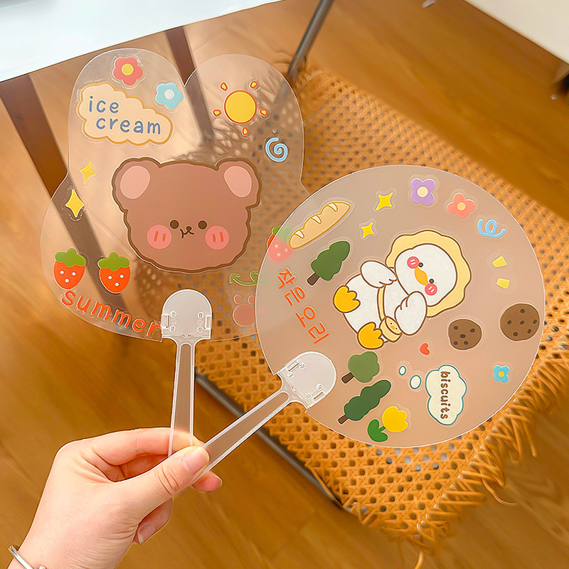 Transparent blank fan Children diy handmade plastic portable hand fan Creative Group fan graffiti advertising fan wholesale