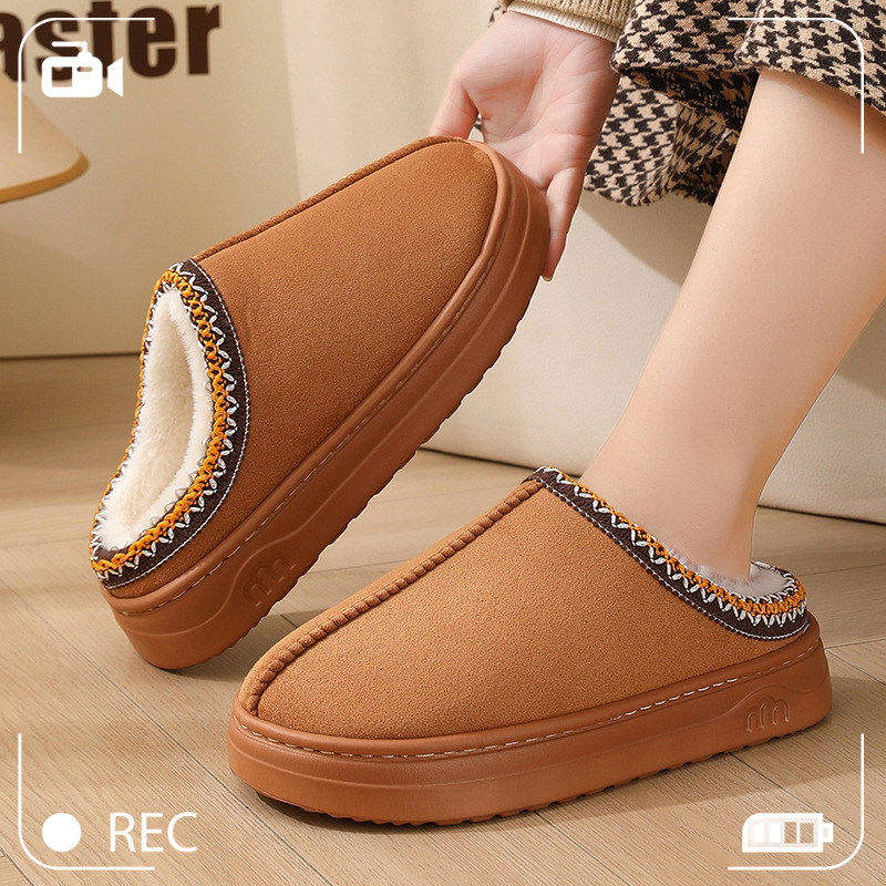 New Comfortable Home Webbing Knot Warm Winter Cotton Slippers for Couples Men and Women Thick-Soled Soft-Soled Shoes Thickeneded and Non-Slip