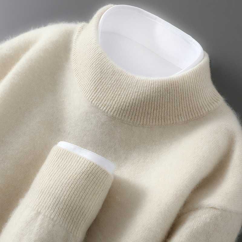 25 New 100% Pure Wool Sweater Men's Half Turtleneck Knitted Pullover Sweater Casual Loose Bottoming Cashmere Sweater